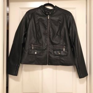BNWT SZ XL Blk Zip Front Faux Leather Moto Jacket